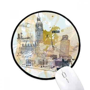 Imagem de DIYthinker Ponto de referência de viagem Big Ben Torre de Pisa Mouse Pad Desktop Office Tapete redondo para computador