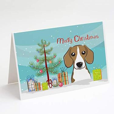 Imagem de Caroline's Treasures BB1611GCA7P Cartões de felicitações e envelopes de árvore de Natal e beagle, pacote com 8, 7 x 5, multicolorido