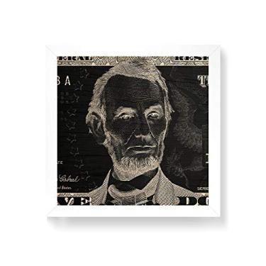 Imagem de Arte Maníacos Quadro decorativo com moldura caixa branca em Madeira - Lincoln Fundo Preto - 30x30cm
