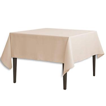 Imagem de LinenTablecloth Toalha de mesa quadrada de poliéster de 200 cm bege