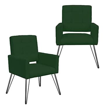 Imagem de Kit 2 Poltronas Estofadas Para Sala Comercial Pés de Ferro Camila Suede Verde - LM DECOR
