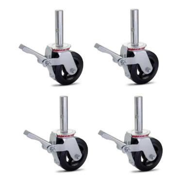 Imagem de Kit 04 Rodizio Para Andaime Roda De Borracha Ferro Giratório