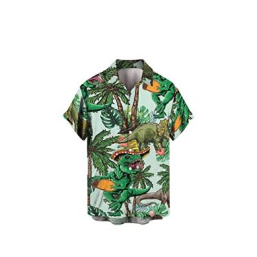 Imagem de Camisetas com gola V masculina verão dia da independência moda lazer praia digital impressão 3D botão manga longa fina T, AD, 3G