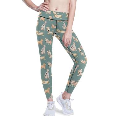 Imagem de KLL Leggings de ioga de cintura alta para cães engraçados em aquarela para mulheres leggings esportivas de levantamento de bumbum para mulheres PP, Aquarela de cães engraçados fofos, M