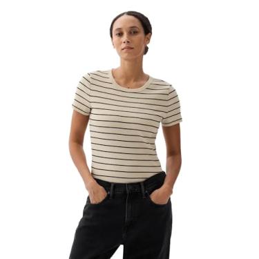 Imagem de GAP Camiseta feminina de manga curta canelada, Creme de ancoragem, XXG