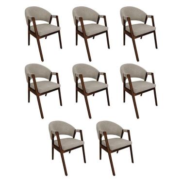 Imagem de Kit 8 Cadeiras De Jantar Madeira Maciça Mel Premium Helen Linho Bege - Cor: Bege
