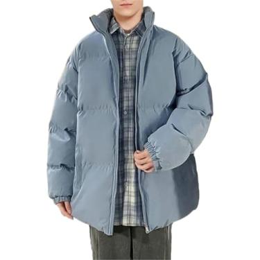 Imagem de Aoleaky Jaqueta masculina Harajuku colorida bolha quente jaqueta de inverno masculina streetwear hip hop parka coreana preta grossa jaquetas, Azul K03, G
