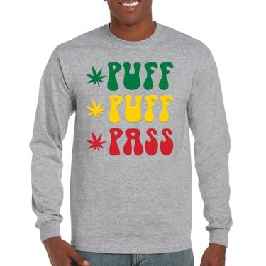 Imagem de Camiseta de manga comprida Puff Puff Pass 420 Weed Lover Pot Leaf Smoking Marijuana Legalize Cannabis Funny High Pothead, Cinza, P