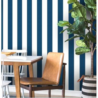 Imagem de Guvana Papel de parede listrado 1,000.8 cm x 45.0 cm papel de parede autoadesivo azul e branco DIY papel de contato removível azul marinho impermeável papel de parede para banheiro cozinha armários