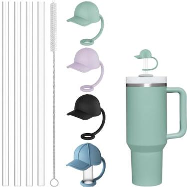 Imagem de Haundry Pacote com 9 canudos e capas de plástico de substituição para copo Stanley Adventure Travel Tumbler de 1,134 g, canudos reutilizáveis com escova de limpeza, compatível com jarro Stanley de