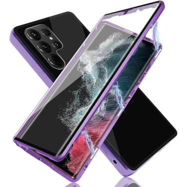 Imagem de Petokix Capa de celular, capa para Samsung Galaxy S23Ultra S23Plus 23, capa de telefone de vidro temperado dupla face magnética evita espiar, tela de privacidade suporta carregador sem fio (roxo, S23)