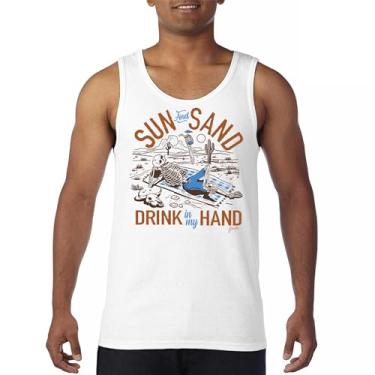 Imagem de Camiseta regata masculina Sun and Sand Drink in My Hand But its a Dry Heat Funny Skeleton Desert Summer Beach Vacation, Branco, 3G