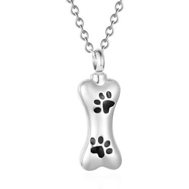 Imagem de Colar personalizado com pingente de osso de cachorro com estampa de pata, joia de cremação personalizada de aço inoxidável para animais de estimação filhote de cachorro urna pingente de urna para