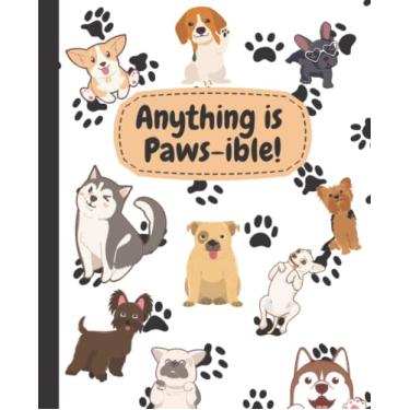 Imagem de Caderno de composição de cachorrinhos com pautas largas pautadas com linha para cabeçalho. Caderno para crianças, meninos, meninas, adolescentes e adultos