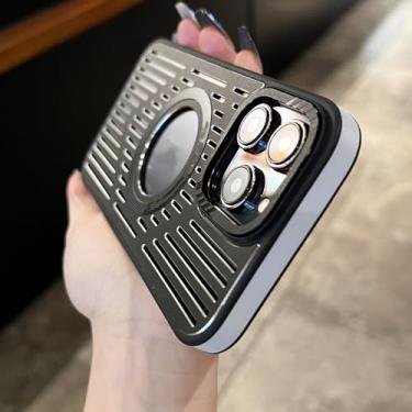 Imagem de Capa magnética de dissipação de calor de metal ultra fina para iPhone 15 13 12 14 Pro Max Cooling Hollow Out Cover, preta, para iPhone 15 ProMax