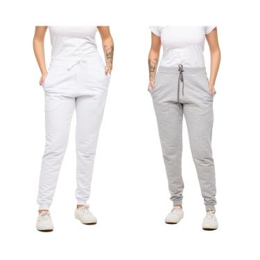 Imagem de KIT COM 02 CALÇAS MOLETOM PLUS SIZE FEMININA JOGGER SLIM FIT BÁSICA LISA-BRANCO-PRETO-G4-Feminino
