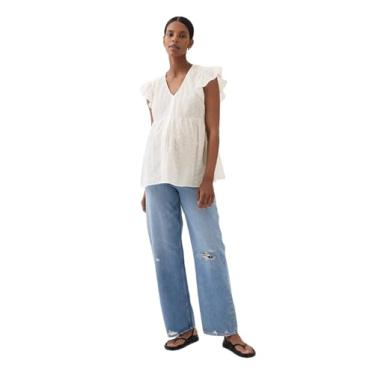 Imagem de GAP Blusa feminina de ilhós para gestantes, Novo Opt4 Off White, M