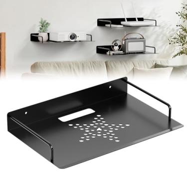 Imagem de Prateleiras flutuantes para projetor, prateleira de roteador WiFi de metal, suporte de parede para caixa de cabo, prateleira de reprodutor de DVD, suporte de parede sob TV para caixa de TV/console de