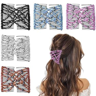 Imagem de 5 peças de pente mágico elástico ajustável grampo de cabelo para mulheres meninas sem vincos acessórios vintage para fazer coque para cabelo cacheado grosso ondulado rabo de cavalo