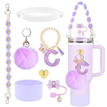 Imagem de Conjunto de acessórios para copos Stanley, topo de palha com laço de 10 mm, bota de silicone, alça de alça de garrafa de água, pingentes de letras para copo Stanley Cup tampa de canudo copo 1,134 g