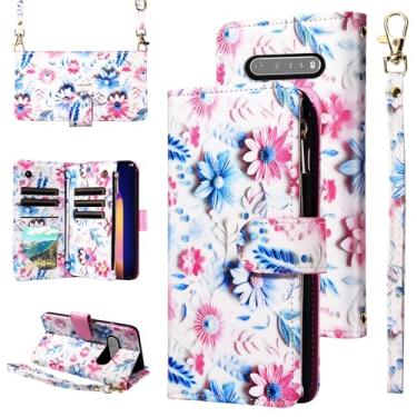 Imagem de Furill Capa carteira para LG V60 ThinQ V60ThinQ 5G G9 Thin Q com alça de pulso alça de ombro transversal flor couro 6+ compartimentos para cartões com zíper bolsa suporte capa de telefone LGV60 V 60