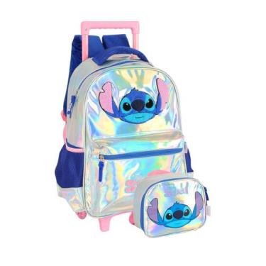 Imagem de Kit Escolar Lilo Stitch 3D Mochila Rodas + Lancheira  Prata - Luxcel