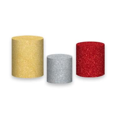Imagem de Trio de Capas de Cilindro - Efeito Glitter Prata, Dourado e Vermelho 0