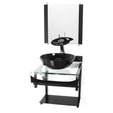 Imagem de Gabinete Vidro 40Cm Banheiro Curvado Duplo Pp Cuba Redonda - Cubas E G