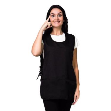 Imagem de Kit 5 Avental Bata Liso Oxford Preto Frente e Costa Com 2 Bolsos - Loj