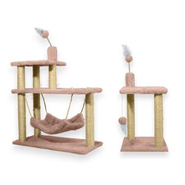 Imagem de Plataforma 3 Andares e Arranhador 2 Bases Para Gatos Rede Brinquedos -