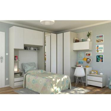 Imagem de Guarda Roupa Solteiro com Espelho e Escrivaninha Legno Crema com Branc