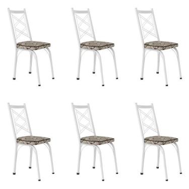 Imagem de Kit 6 Cadeiras de Cozinha Delaware Estampado Cedro Pés de Ferro Branco