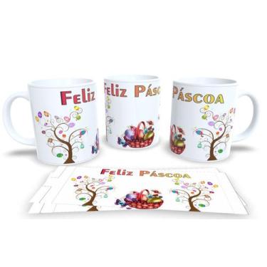 Imagem de Canecas de Porcelana Branca Personalizadas Pascoa Feliz - Estampa Subl