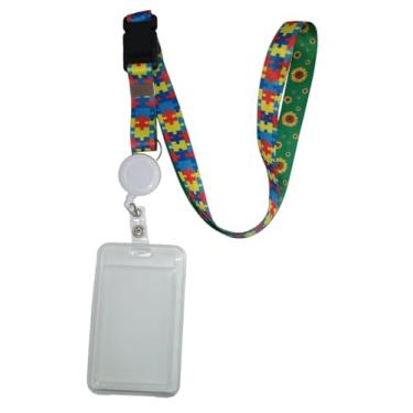 Imagem de Genérico Cordão Autismo Girassol Duplo + Porta Crachá Clip + Porta Bilhete Único Abre E Fecha Autista