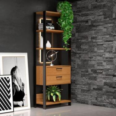 Imagem de Estante 5 Prateleiras 2 Gavetas Freijó/Preto Fosco 73 x 32 x 185 cm Da