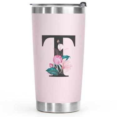 Imagem de Shqiueos Presentes personalizados com monograma inicial para mulheres, copo rosa, 590 ml, presentes de aniversário para mulheres, presentes de casamento para ela, dia dos namorados, dia das