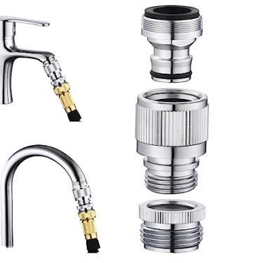 Imagem de LUOFANT Conector rápido de torneira de pia, adaptador de torneira para conexão de pia mangueira de chuveiro/mangueira de jardim/máquina de lavar portátil, banho de animais de estimação, cromado.