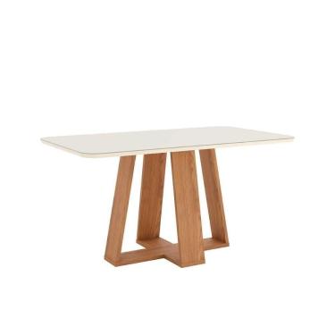 Imagem de Mesa De Sala Jantar Lins Sc92 Com tampo Vidro Curvo 160x90cm Nature off White