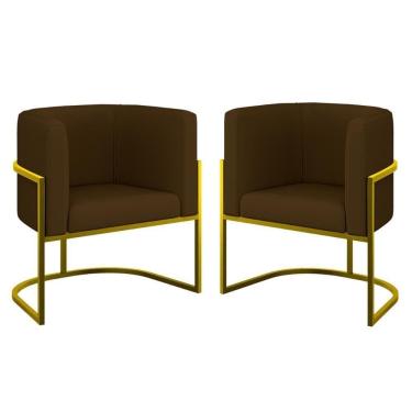 Imagem de Kit 02 Poltronas Lua Sala Decorativa Base Ferro Gold Corino Marrom