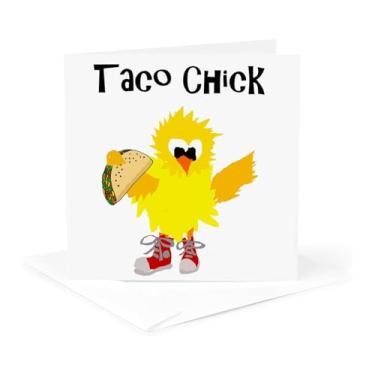 Imagem de 3dRose Cartão de felicitações engraçado fofo desenho de pintinho de taco com frango comendo Taco, 15 x 15 cm (gc_263808_5)
