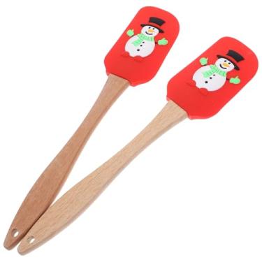 Imagem de 2 Unidades Raspador De Manteiga De Silicone Rodos Domésticos Espátulas De Cozimento Espátula De Cozinha De Natal Espátula De Bolo De Natal Panquecas Madeira