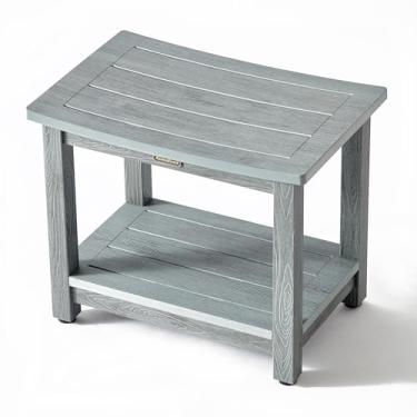 Imagem de Banco de chuveiro resistente para chuveiro interno, à prova d'água, grande banco de banho HDPS para barbear pernas, banquinho de poliéster cinza, banco de banheiro de plástico com prateleira de