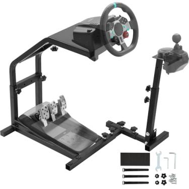 Imagem de Suporte de roda de corrida com altura ajustável simulador de condução compatível com Logitech G25, G27, G29, G920 cabine de jogos, roda de corrida e pedais não incluídos