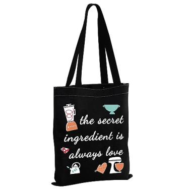 Imagem de MBMSO The Secret Ingredient Is Always Love Baking Canvas Tote Bag Baker Gift Baking Lover Shopping Bag Baking Cooking Gift (Assar TB-preto)