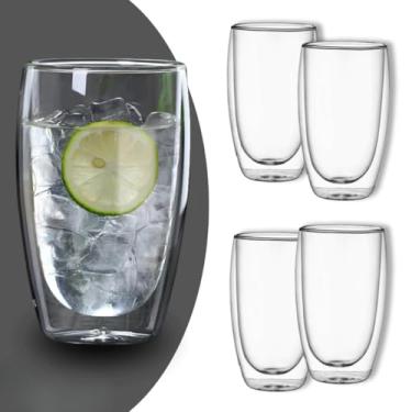 Imagem de Jogo Kit 4 Copos Parede Dupla Vidro Duplo 450ml Borossilicato Café Chá Suco Sobremesas Premium Bebida Quente e Fria Resistente Transparente Refrigerante Sem Alça Drink