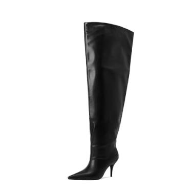 Imagem de CAGLGLZ Botas femininas de salto alto e cano alto, bico fino, bico fino, preto, salto alto feminino, Preto, 42 BR