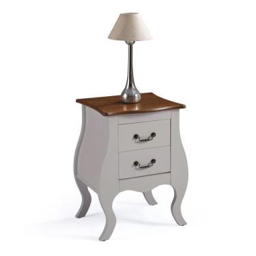 Imagem de Mesa de Cabeceira Bombê com 2 Gavetas 1026 Linz Móveis, Off White/Imbu