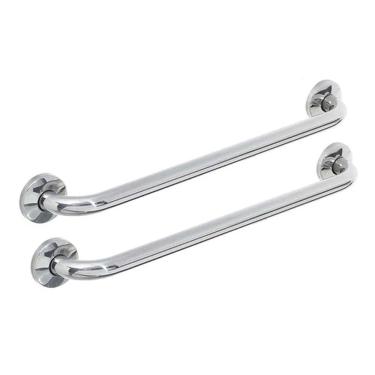 Imagem de Alça Barra de Apoio Inox 80cm Kit 2 Unid Cadeirante Idoso Deficiente Corrimao Box Banheiro Corredor Apoio Segurança Acessibilidade