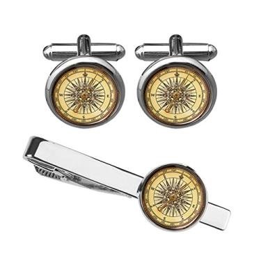 Imagem de Abotoaduras de mapa do mundo casamento vintage presentes personalizados pai avô pai clipe de gravata azul ZUNON, 19mm, Banhado a prata, Cinabre