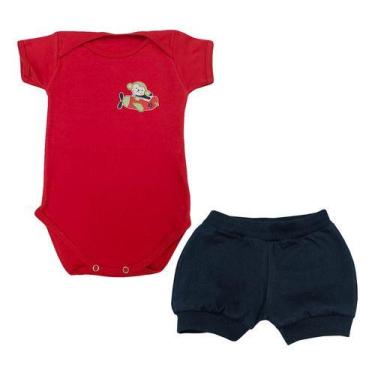 Imagem de Conjunto Body Avião Manga Curta  Shorts Bebê Menino  - Generic, Vermel